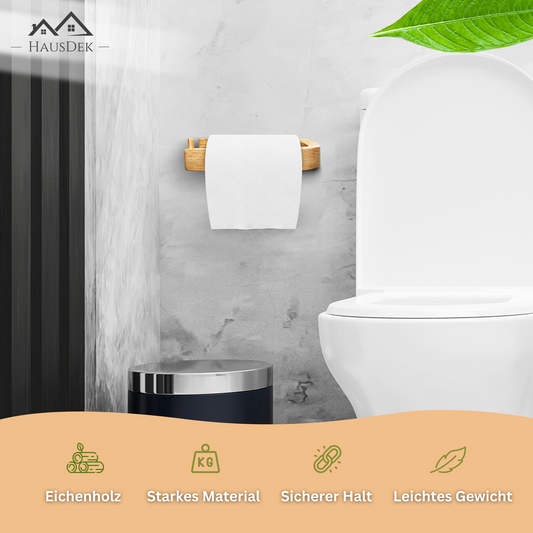 HausDek Toilettenpapierhalter aus Eichenholz – ohne Bohren, minimalistisches Design, starke Haftung – Detailansicht