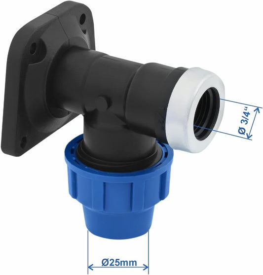 PP Wandwinkel mit Innengewinde 25mm x 3/4 Zoll Verschraubung für PE Rohr PN16 DVGW Trinkwasser zertifiziert – 25 mm Klemmverbinder Kupplung für PE80 PE100 Rohren - 2 Stück