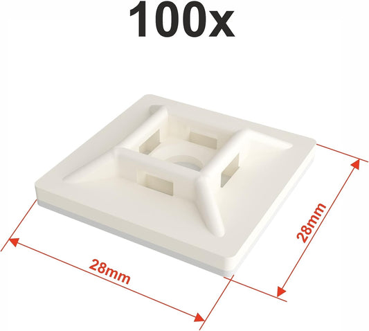 intervisio Klebesockel für Kabelbinder 28mm x 28mm, Selbstklebend Kabelschelle, weiß, 100 Stück