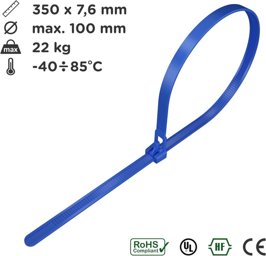 intervisio Kabelbinder wiederverschließbar 350mm x 7,6mm blau 100 Stück