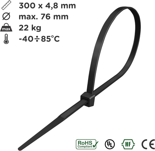 intervisio Kabelbinder 300mm x 4,8mm schwarz 100 Stück