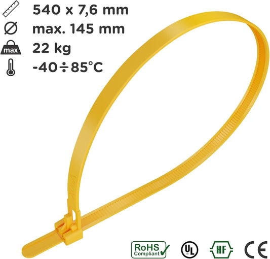 intervisio Kabelbinder Wiederverschließbar 540mm x 7,6mm gelb 100 Stück