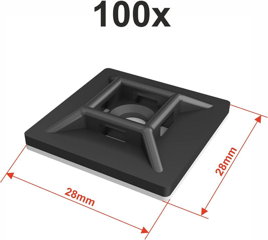 intervisio Klebesockel für Kabelbinder 28mm x 28mm, Selbstklebend Kabelschelle, schwarz, 100 Stück