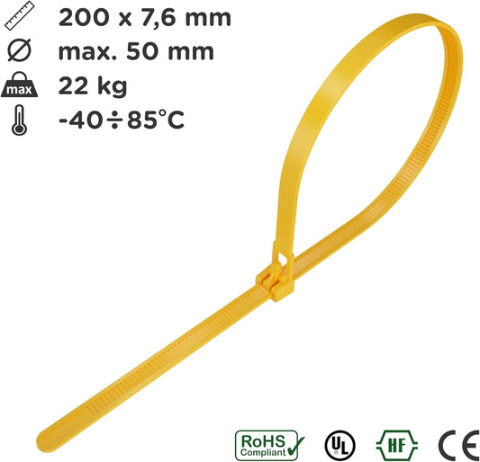 intervisio Kabelbinder wiederverschließbar 200mm x 7,6mm gelb 100 Stück