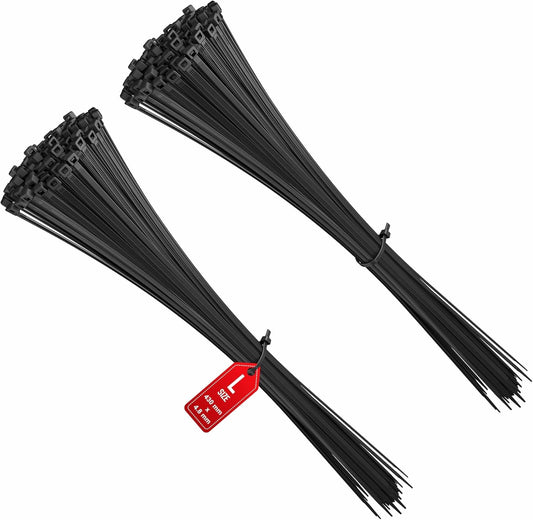 intervisio Kabelbinder Lang 430mm x 4,8mm, Schwarz, UV-beständig, Industrie-Qualität, 200 Stück