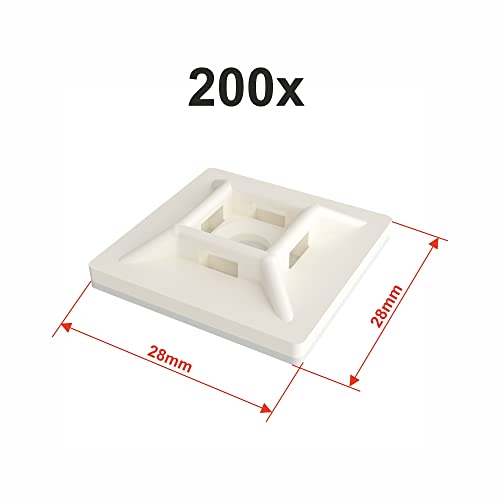 intervisio Klebesockel für Kabelbinder 28mm x 28mm, Selbstklebend Kabelschelle, weiß, 200 Stück