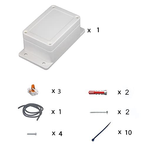 Anschlussdose ABS Gehäuse 132 x 70 x 50mm weiß mit Schraube Dübbel Dichtung Klemme und Kabelbinder