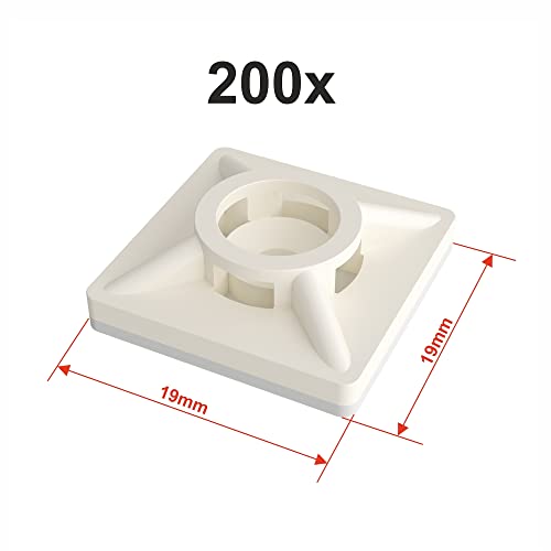 intervisio Klebesockel für Kabelbinder 19mm x 19mm, Selbstklebend Kabelschelle, weiß, 200 Stück