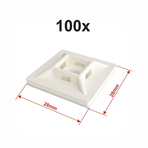 intervisio Klebesockel für Kabelbinder 28mm x 28mm, Selbstklebend Kabelschelle, weiß, 100 Stück
