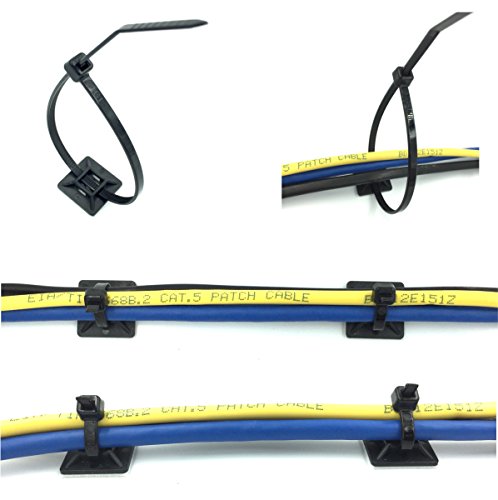 intervisio Klebesockel für Kabelbinder Set, Selbstklebend Kabelschelle, schwarz und weiss, 100 Stück