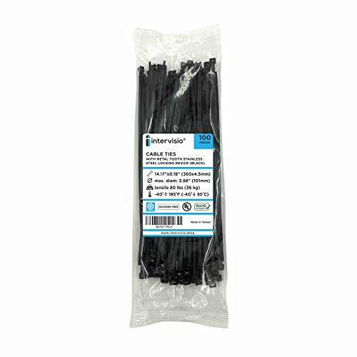 Kabelbinder mit Metallzunge schwarz 200mm x 3,5mm UV beständig 100 Stück