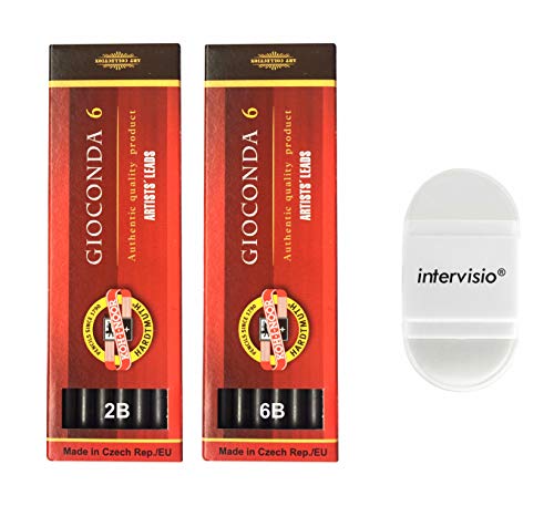 Koh-I-Noor Graphitminen 5,6 mm Härtegrad 6B x 2 für Druckbleistift + Intervisio Anspitzer/Radiergummi