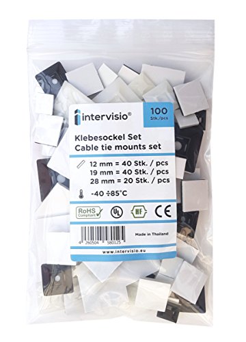 intervisio Klebesockel für Kabelbinder Set, Selbstklebend Kabelschelle, schwarz und weiss, 100 Stück