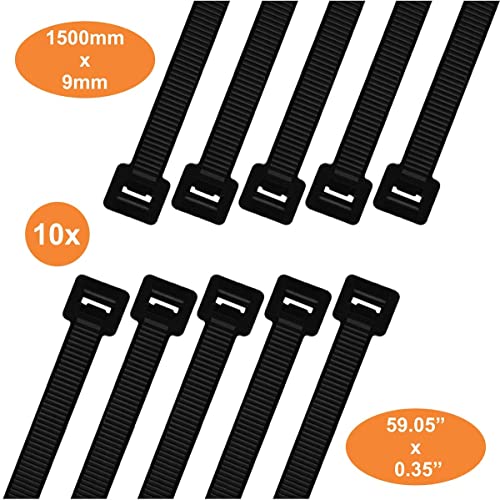 Kabelbinder Extra Lang Industriequalität - 1500mm x 9mm, UV-beständig schwarz, 10 Stück
