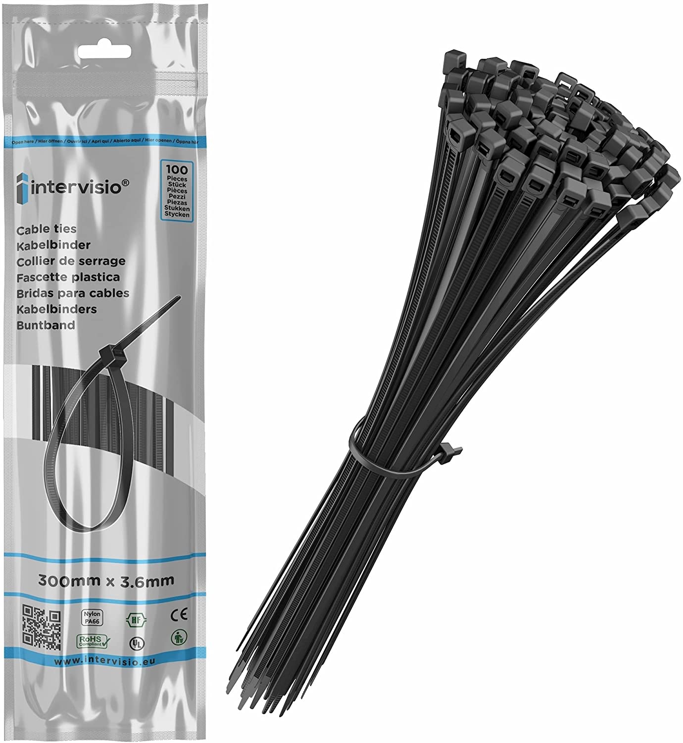 Kabelbinder schwarz 7,6 x 300mm 100 Stück Kabelstraps - Industrie, 8,30 €