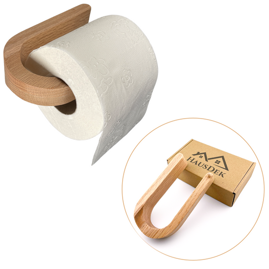 HausDek Toilettenpapierhalter aus Eichenholz – ohne Bohren, minimalistisches Design, starke Haftung – Produktbild