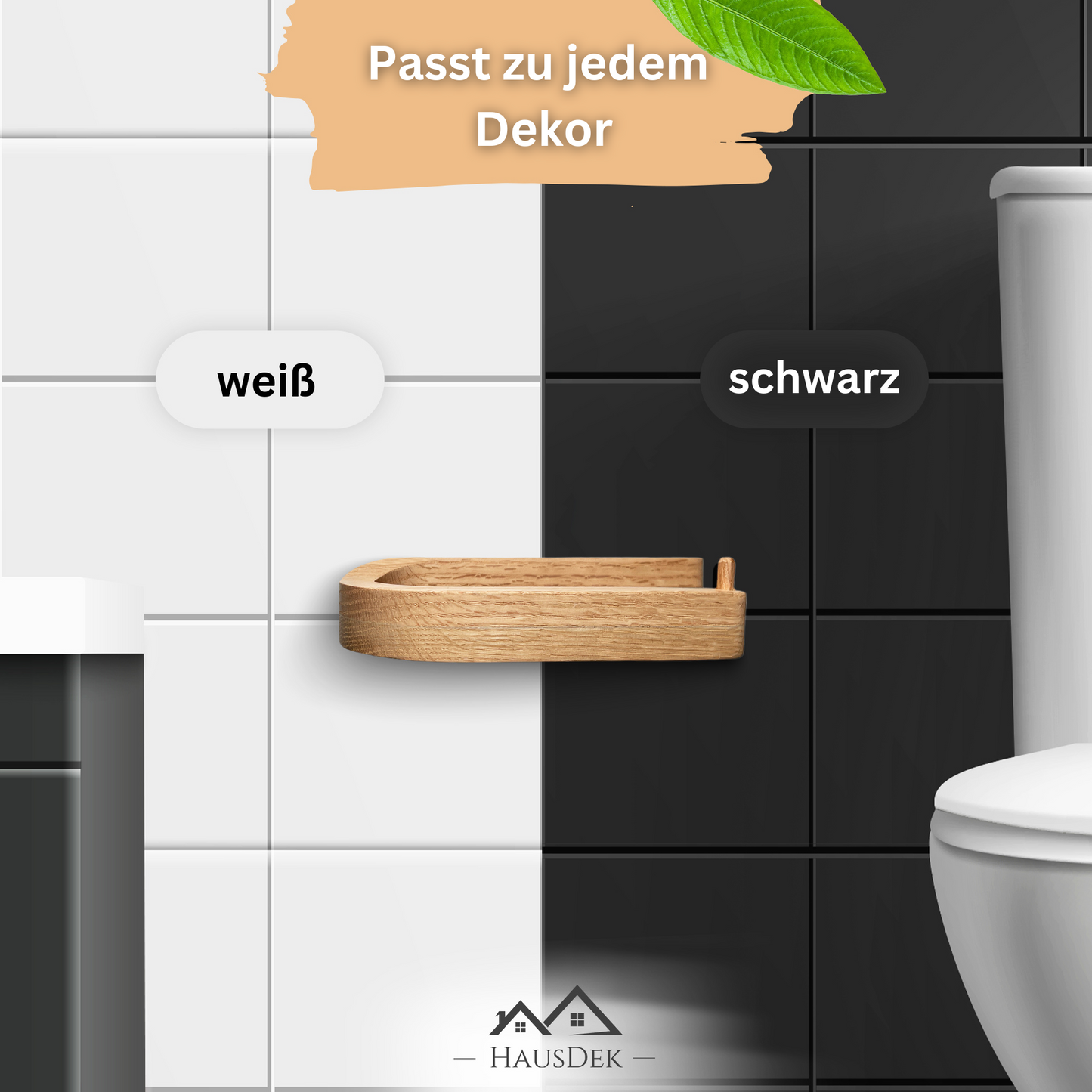 HausDek Toilettenpapierhalter aus Eichenholz – ohne Bohren, minimalistisches Design, starke Haftung – Ansicht 2