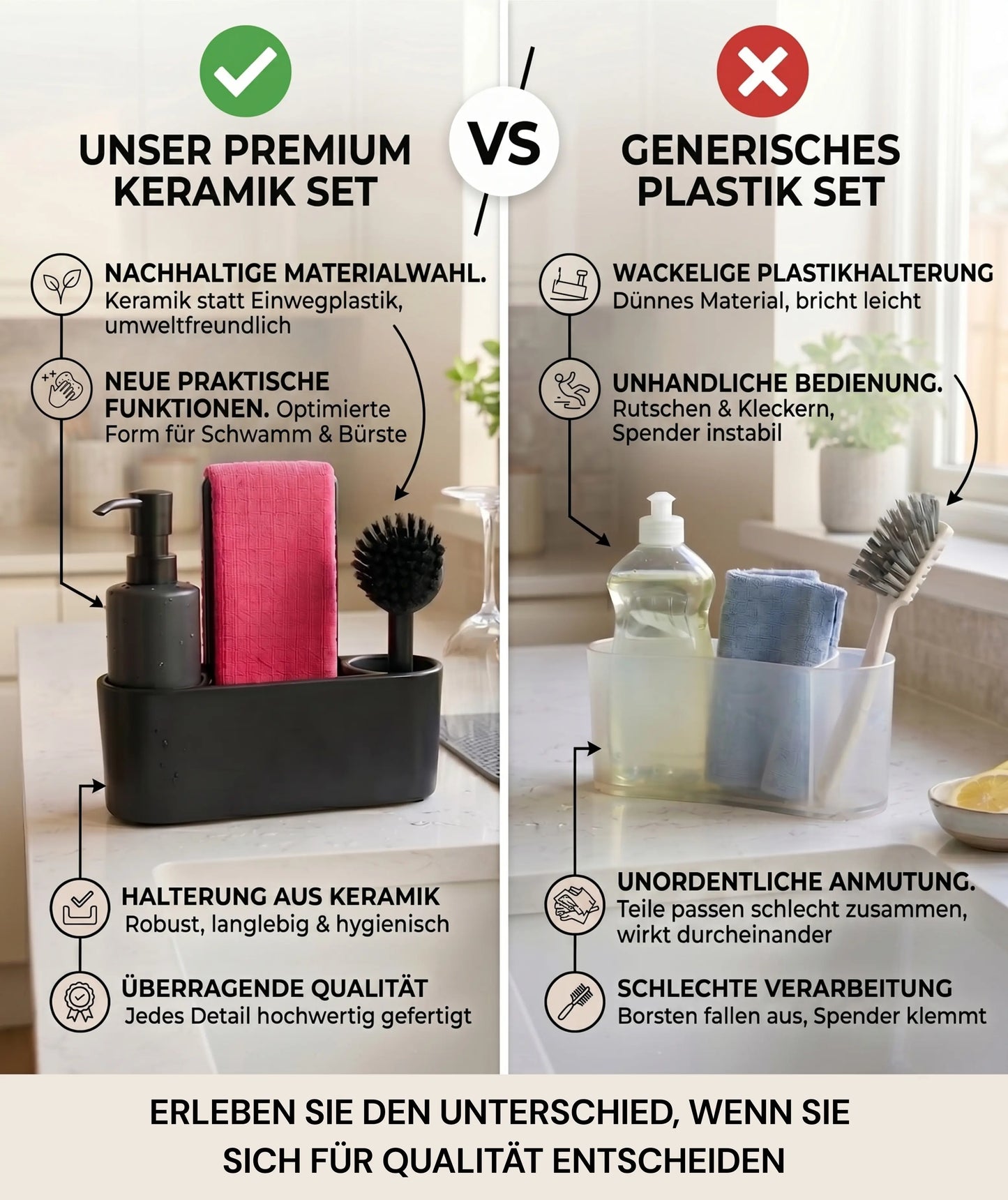 Geschirrspülset - Spülorganizer mit Seifenspender, Spültuch und Spülbürste