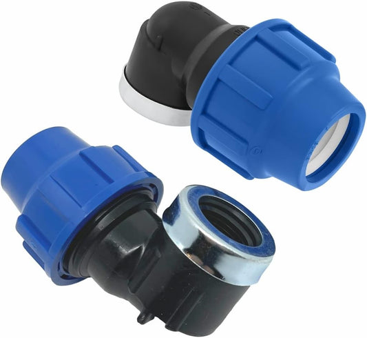 PP Winkel 90 grad mit Innengewinde 20mm x 3/4 Zoll Verschraubung für PE Rohr PN16 DVGW Trinkwasser zertifiziert – 20 mm Klemmverbinder Kupplung für PE80 PE100 Rohren - 2 Stück