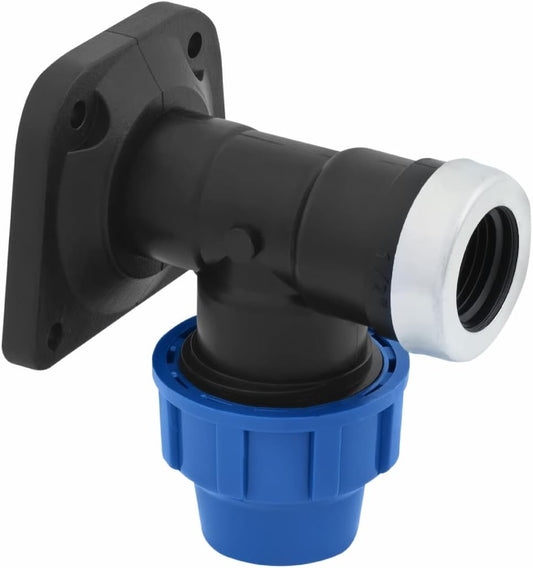 PP Wandwinkel mit Innengewinde 20mm x 1/2 Zoll Verschraubung für PE Rohr PN16 DVGW Trinkwasser zertifiziert – 20 mm Klemmverbinder Kupplung für PE80 PE100 Rohren - 1 Stück