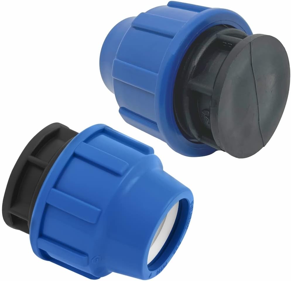20mm PP Endkappe für PE Rohr PN16 DVGW Trinkwasser zertifiziert – Endstück Endteil Anschlussstücke Klemmverbinder, 20 mm Verschraubung Kupplung für PE80 PE100 Rohren, 2 Stück