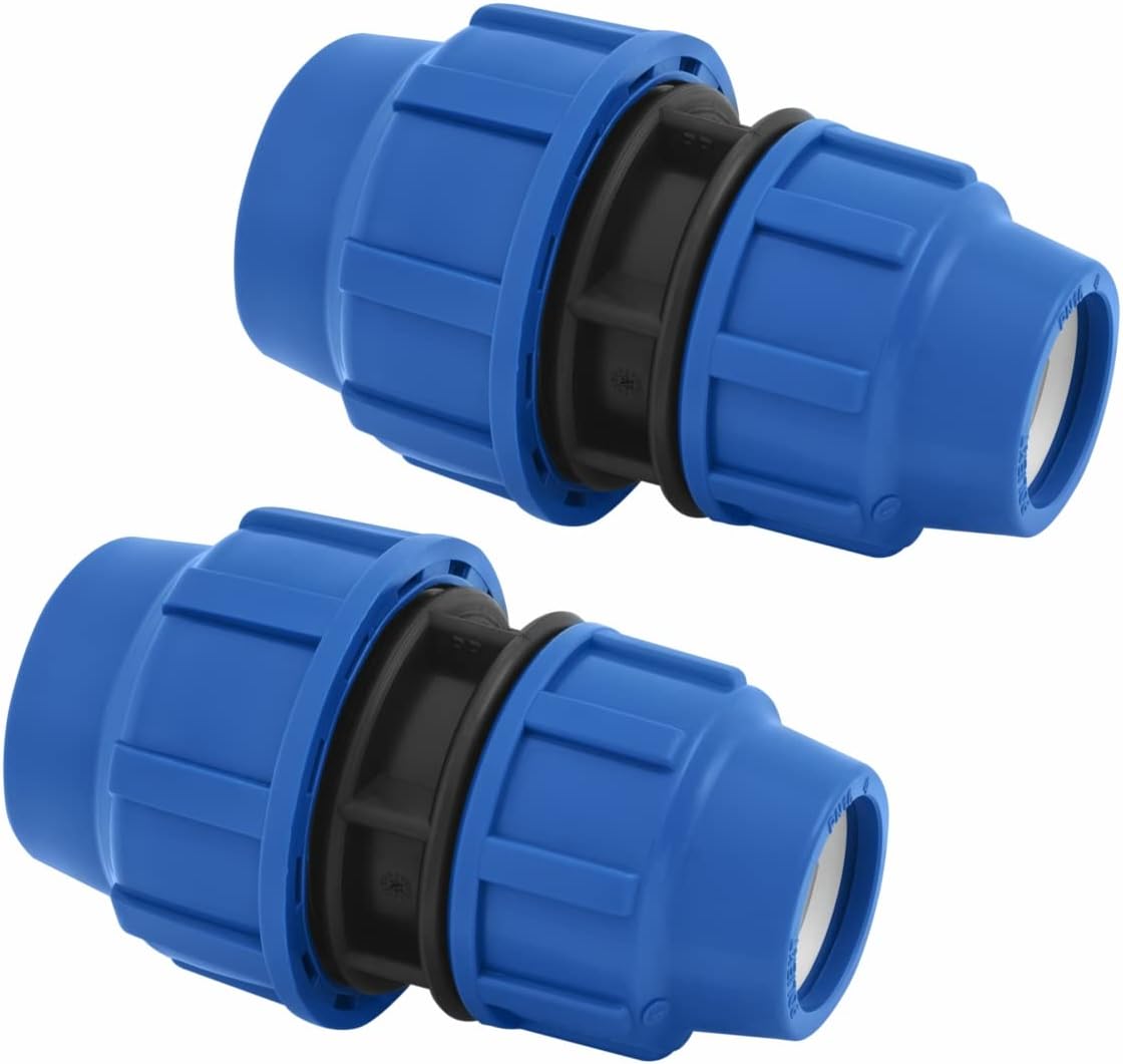 PP Kupplung Reduziert MDPE 25 mm bis 20 mm Verschraubung für PE Rohr PN16 DVGW Trinkwasser zertifiziert – 25mm bis 20mm Klemmverbinder kompatibel mit PE80 PE100 Rohren - 2 Stück
