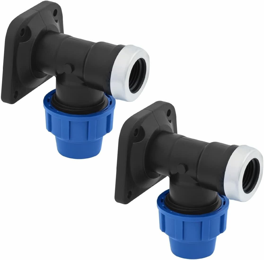 PP Wandwinkel mit Innengewinde 25mm x 3/4 Zoll Verschraubung für PE Rohr PN16 DVGW Trinkwasser zertifiziert – 25 mm Klemmverbinder Kupplung für PE80 PE100 Rohren - 2 Stück