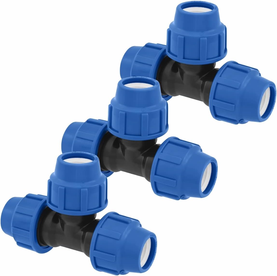 T-Stück PE Rohr Fitting 20mm x 20mm x 20 mm Verschraubung PN16 DVGW Trinkwasser zertifiziert – Klemmverbinder – PP T Stück Kupplung kompatibel mit PE80 PE100 Rohren - 3er-Pack
