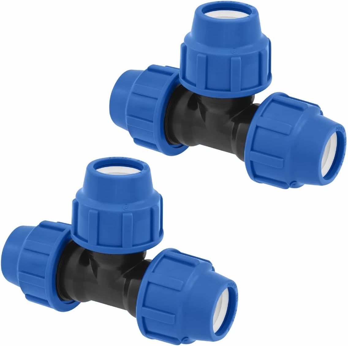 T-Stück PE Rohr Fitting 25mm x 25mm x 25 mm Verschraubung PN16 DVGW Trinkwasser zertifiziert – Klemmverbinder – PP T Stück Kupplung kompatibel mit PE80 PE100 Rohren - 2er-Pack