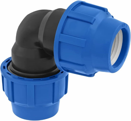 25mm PE Rohr Verschraubung Winkel 90 Grad PN16 DVGW Trinkwasser zertifiziert – Klemmverbinder für Innen- und Außeninstallationen – PP Kupplung für PE80 PE100 Rohren - 1 Stück