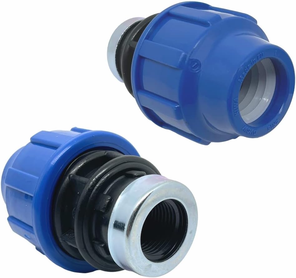 PP Kupplung MDPE 25mm x 1/2 Zoll mit Innengewinde IG - Verschraubung für PE Rohr PN16 DVGW Trinkwasser zertifiziert – 25 mm Klemmverbinder Adapter für PE80 PE100 Rohren - 2 Stück