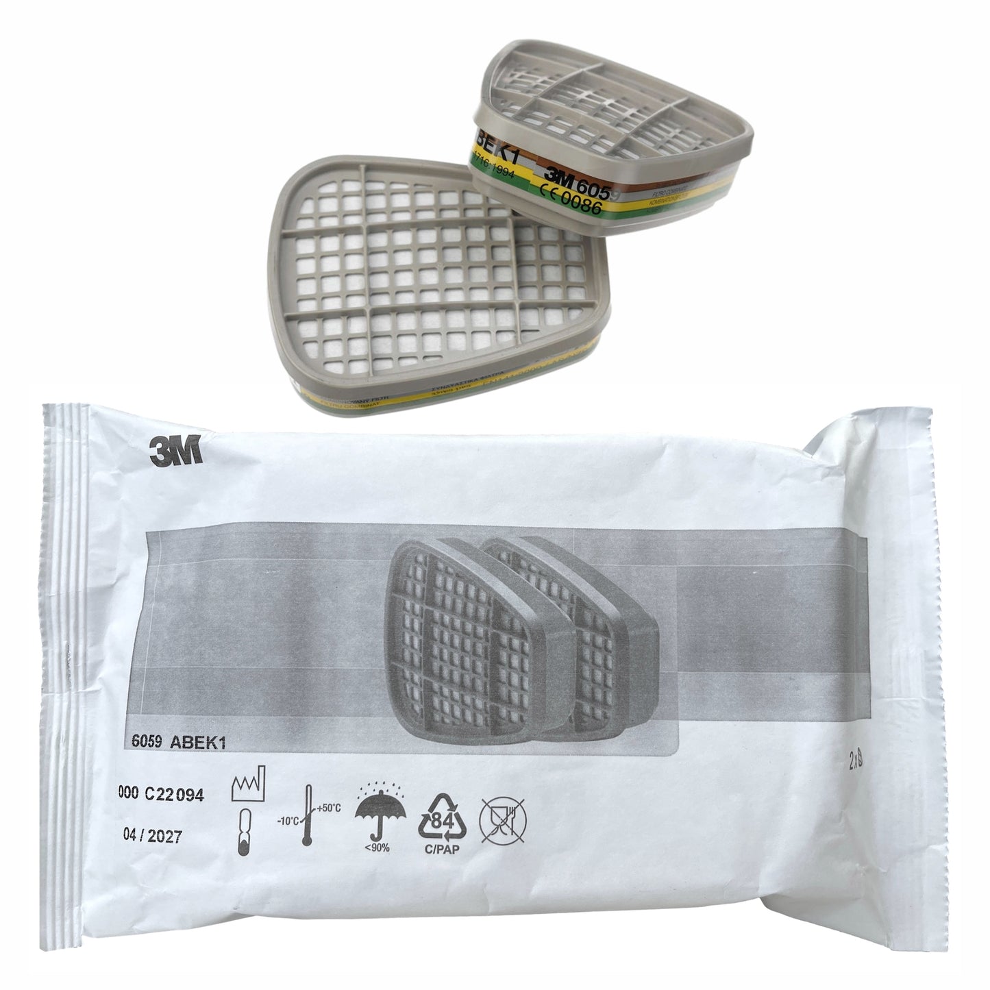 3M 6059 Filter ABEK1 gegen organische Dämpfe und anorganische sowie saure Gase  (2 Paare) mit SmartProduct Gehörschutzstöpsel 1 Paar