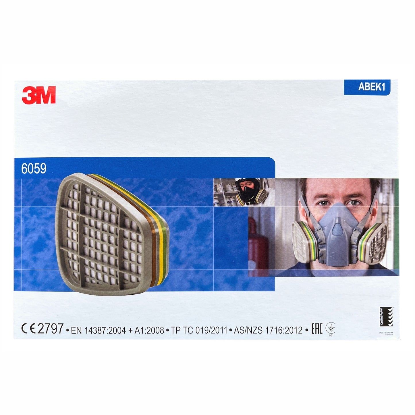 3M 6059 Filter ABEK1 gegen organische Dämpfe und anorganische sowie saure Gase  (2 Paare) mit SmartProduct Gehörschutzstöpsel 1 Paar