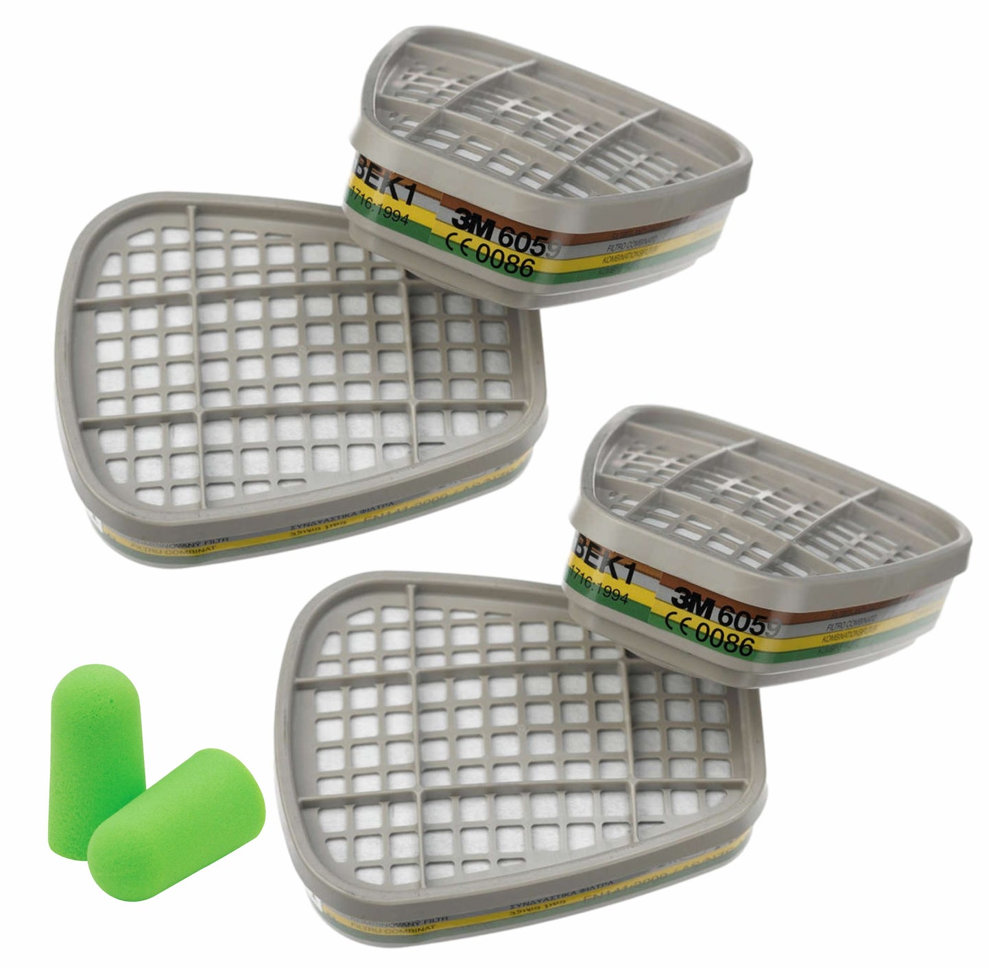 3M 6059 Filter ABEK1 gegen organische Dämpfe und anorganische sowie saure Gase  (2 Paare) mit SmartProduct Gehörschutzstöpsel 1 Paar