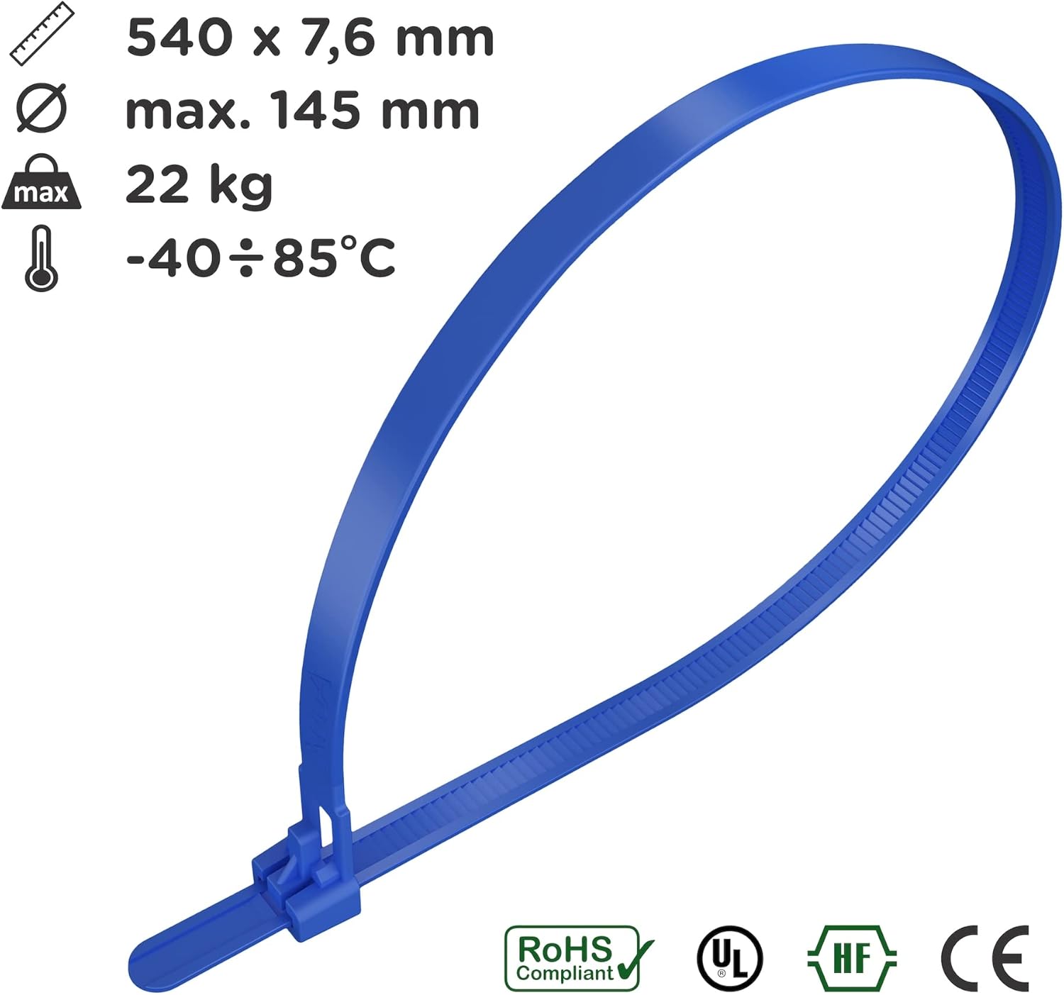 intervisio Kabelbinder Wiederverschließbar 540mm x 7,6mm blau 100 Stück