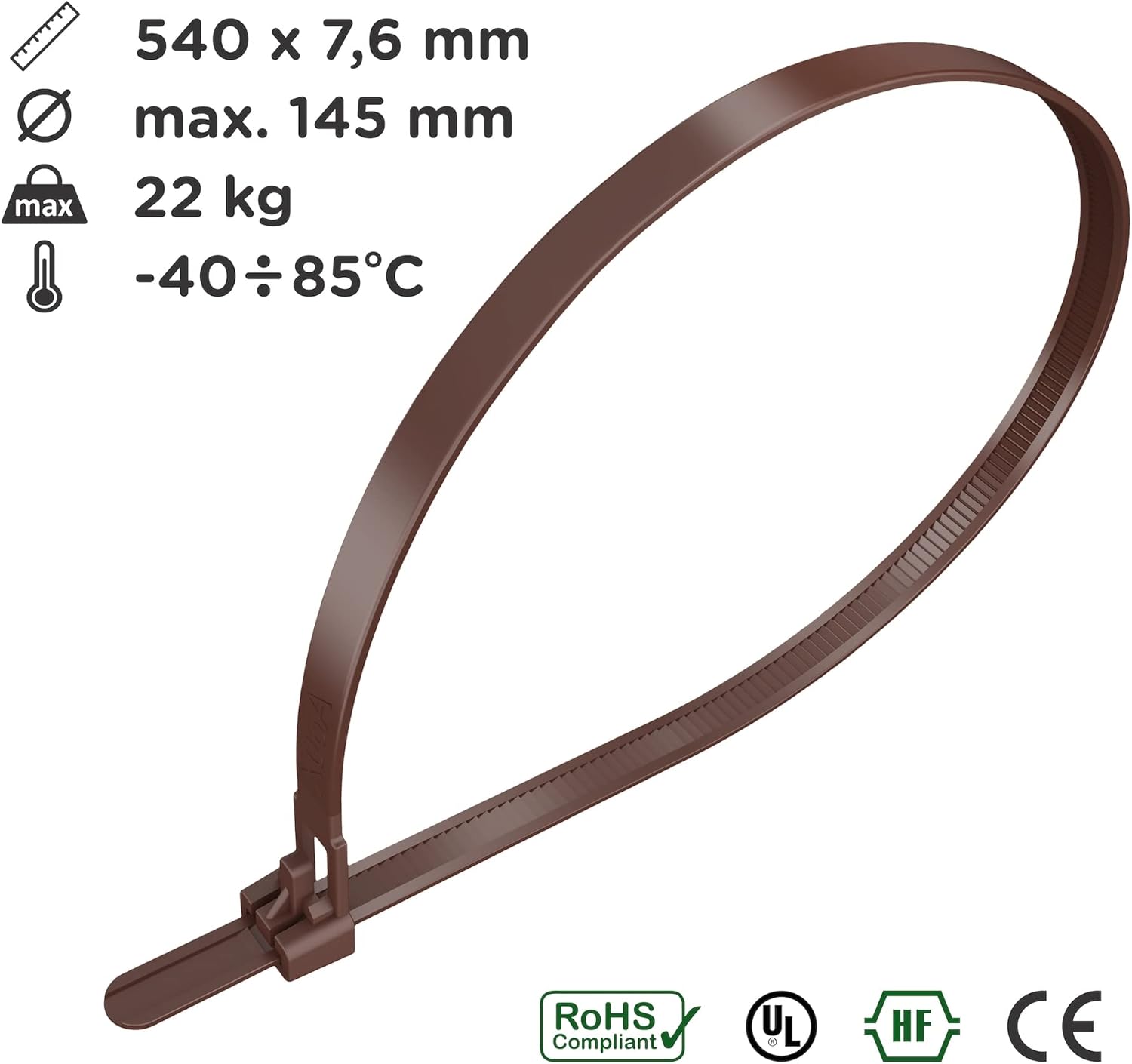 intervisio Kabelbinder Wiederverschließbar 540mm x 7,6mm braun 100 Stück