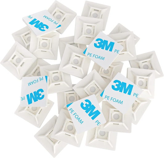 intervisio Klebesockel für Kabelbinder 28mm x 28mm, Selbstklebend Kabelschelle, weiß, 100 Stück