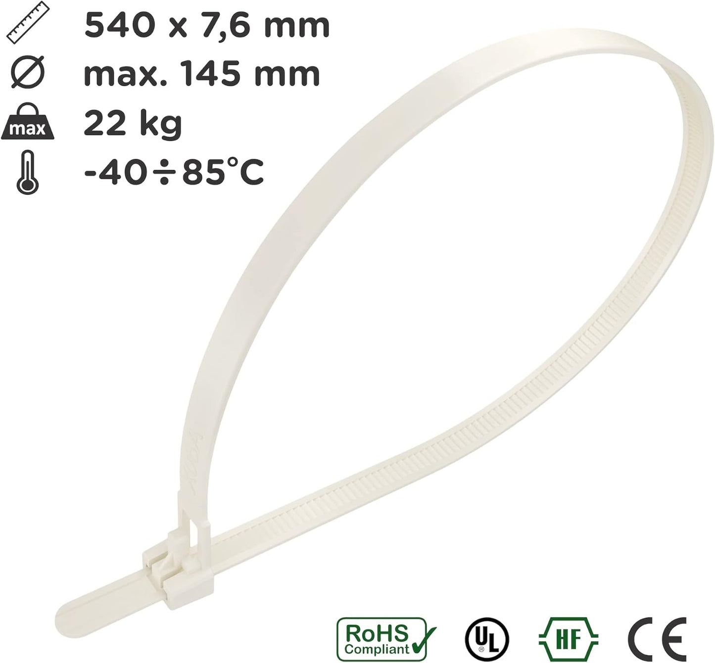 intervisio Kabelbinder wiederverschließbar 540mm x 7,6mm weiß 100 Stück