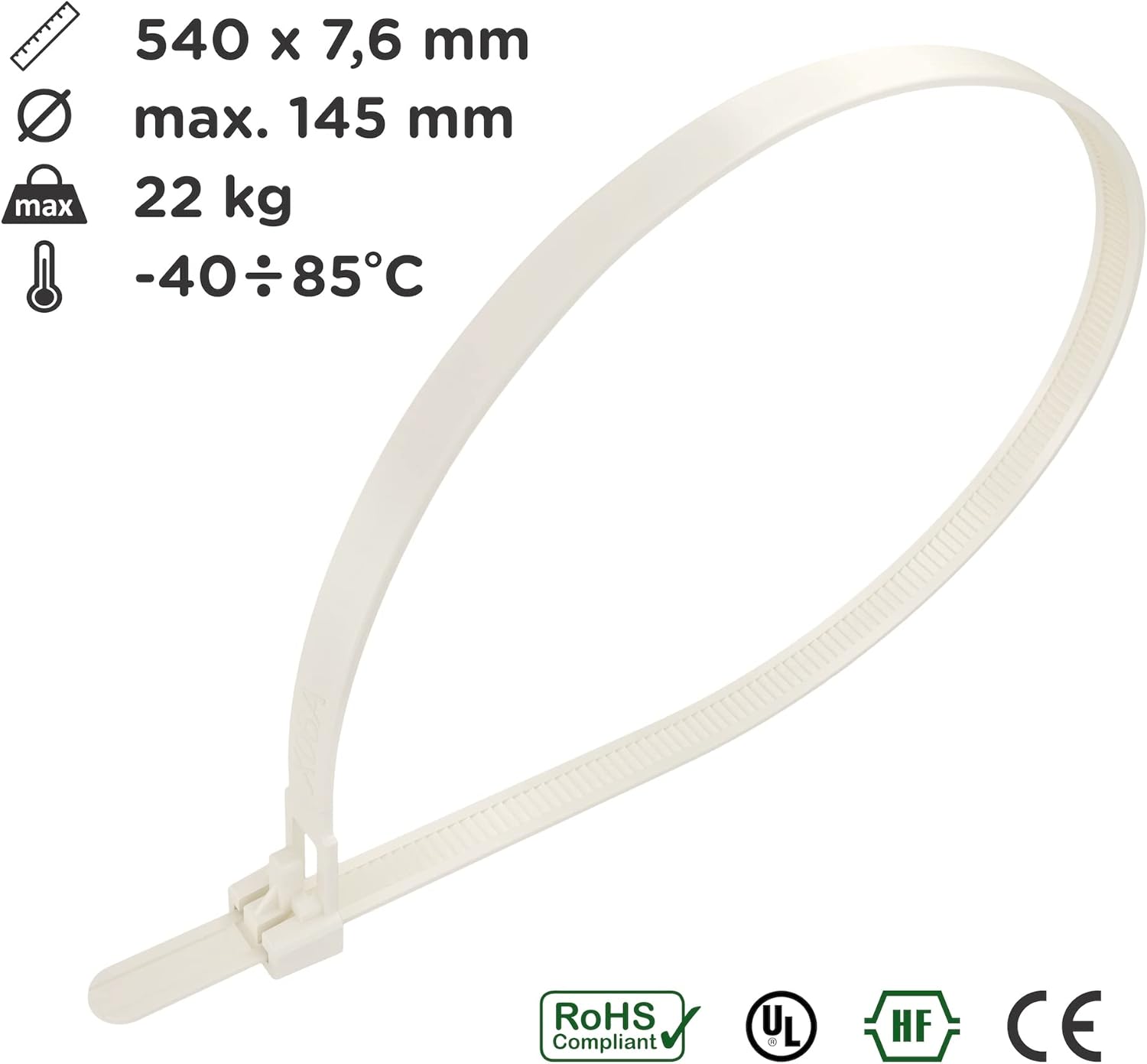 intervisio Kabelbinder wiederverschließbar 540mm x 7,6mm weiß 100 Stück