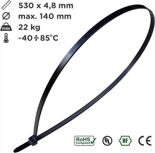 intervisio Kabelbinder 530mm x 4,8mm schwarz 100 Stück