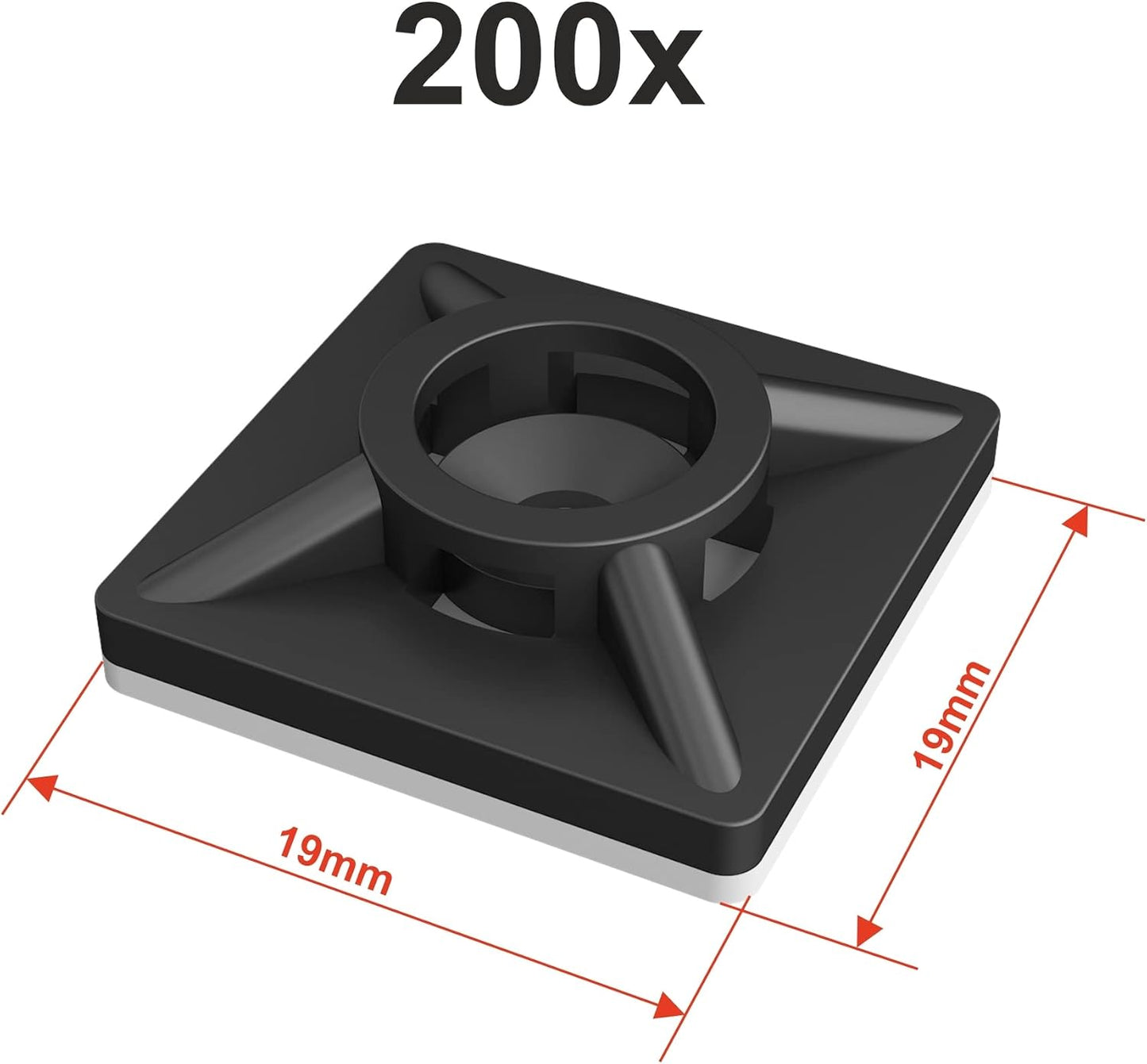 intervisio Klebesockel für Kabelbinder 19mm schwarz 200 Stück