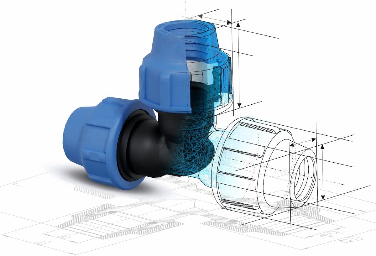 T-Stück PE Rohr Fitting 32mm x 32mm x 32 mm Verschraubung PN16 DVGW Trinkwasser zertifiziert – Klemmverbinder – PP T Kupplung kompatibel mit PE80 PE100 Rohren – 1 Stück