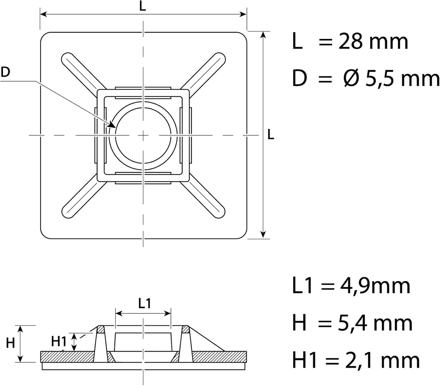 intervisio Klebesockel für Kabelbinder 28mm x 28mm, Selbstklebend Kabelschelle, weiß, 100 Stück
