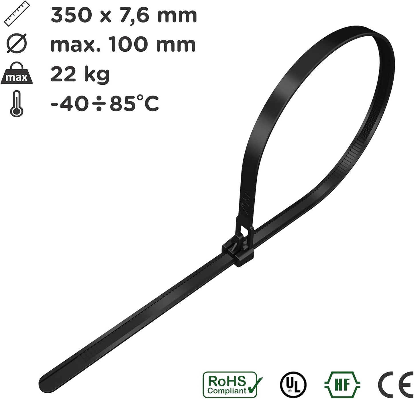 intervisio Kabelbinder wiederverschließbar 350mm x 7,6mm schwarz 100 Stück