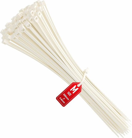 intervisio Kabelbinder 300mm x 4,8mm, Farbe weiß, Natural, Universalbinder, 100 Stück