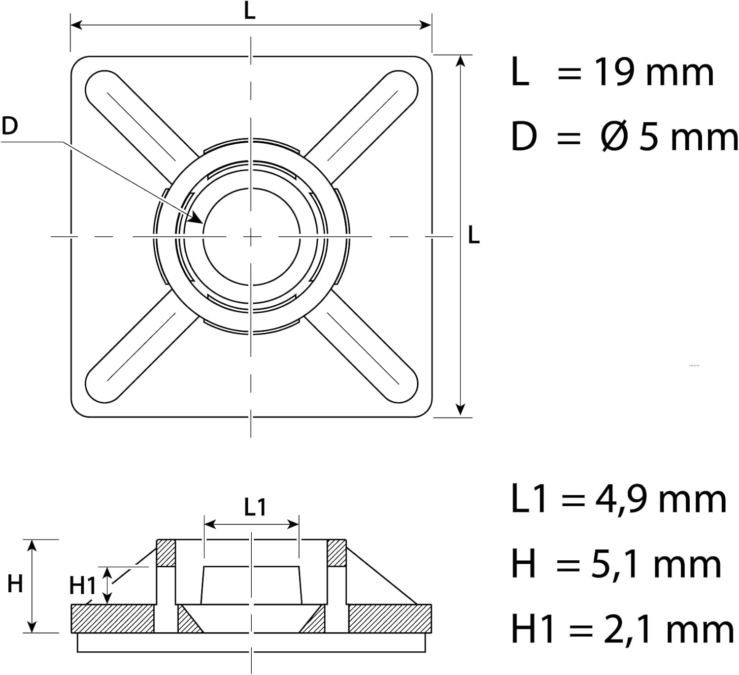 Klebesockel für Kabelbinder 19mm weiß 200 Stück