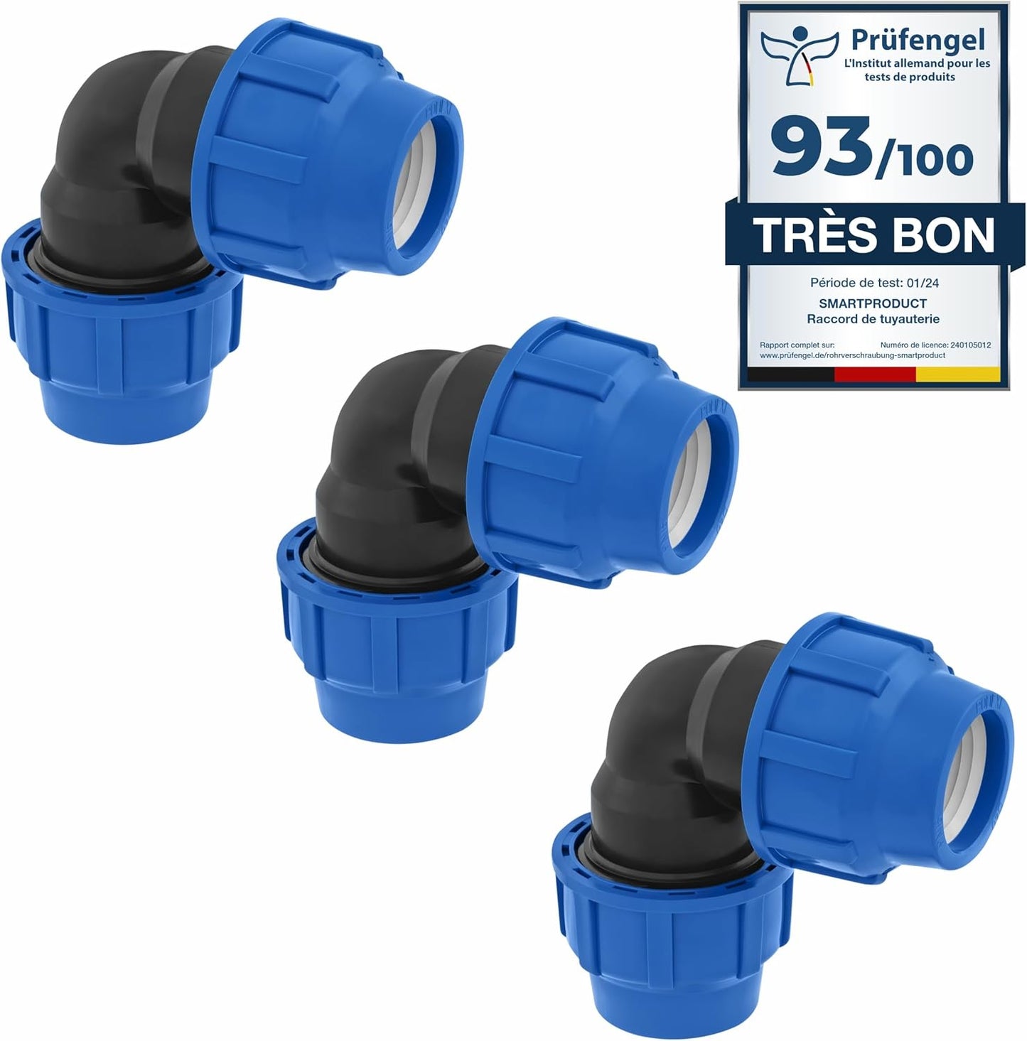 90 Grad Winkel 20mm x 20mm für PE Wasserschlauch Kompression - Rohrverschraubung Winkelverbinder PN16 - Verbinder passend für PE80 und PE100 Schläuche - 3 Stück