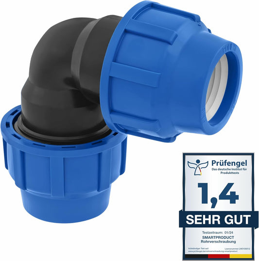 20mm PE Rohr Verschraubung Winkel 90 Grad PN16 DVGW Trinkwasser zertifiziert – Klemmverbinder für Innen- und Außeninstallationen – PP Kupplung kompatibel mit PE80 PE100 Rohren (1)