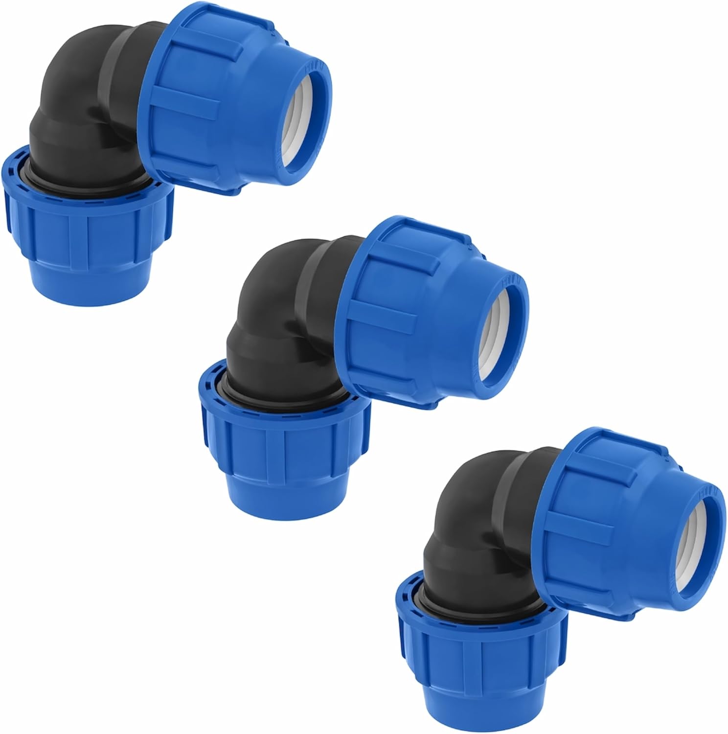 25mm PE Rohr Verschraubung Winkel 90 Grad PN16 DVGW Trinkwasser zertifiziert – 25 mm Klemmverbinder für Innen- und Außeninstallationen – PP Kupplung für PE80 PE100 Rohren - 3er-Pack