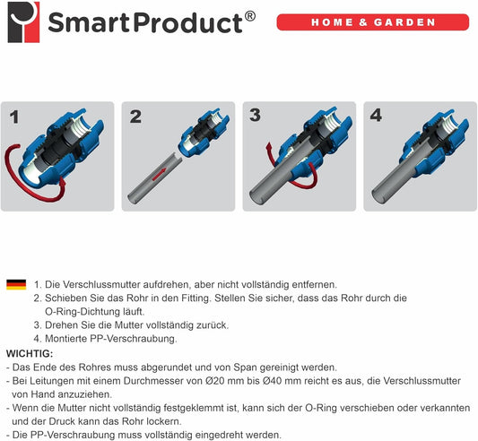 PP Kupplung Reduziert MDPE 32 mm bis 25 mm Verschraubung für PE Rohr PN16 DVGW Trinkwasser zertifiziert – 32mm bis 25mm Klemmverbinder kompatibel mit PE80 PE100 Rohren - 1 Stück